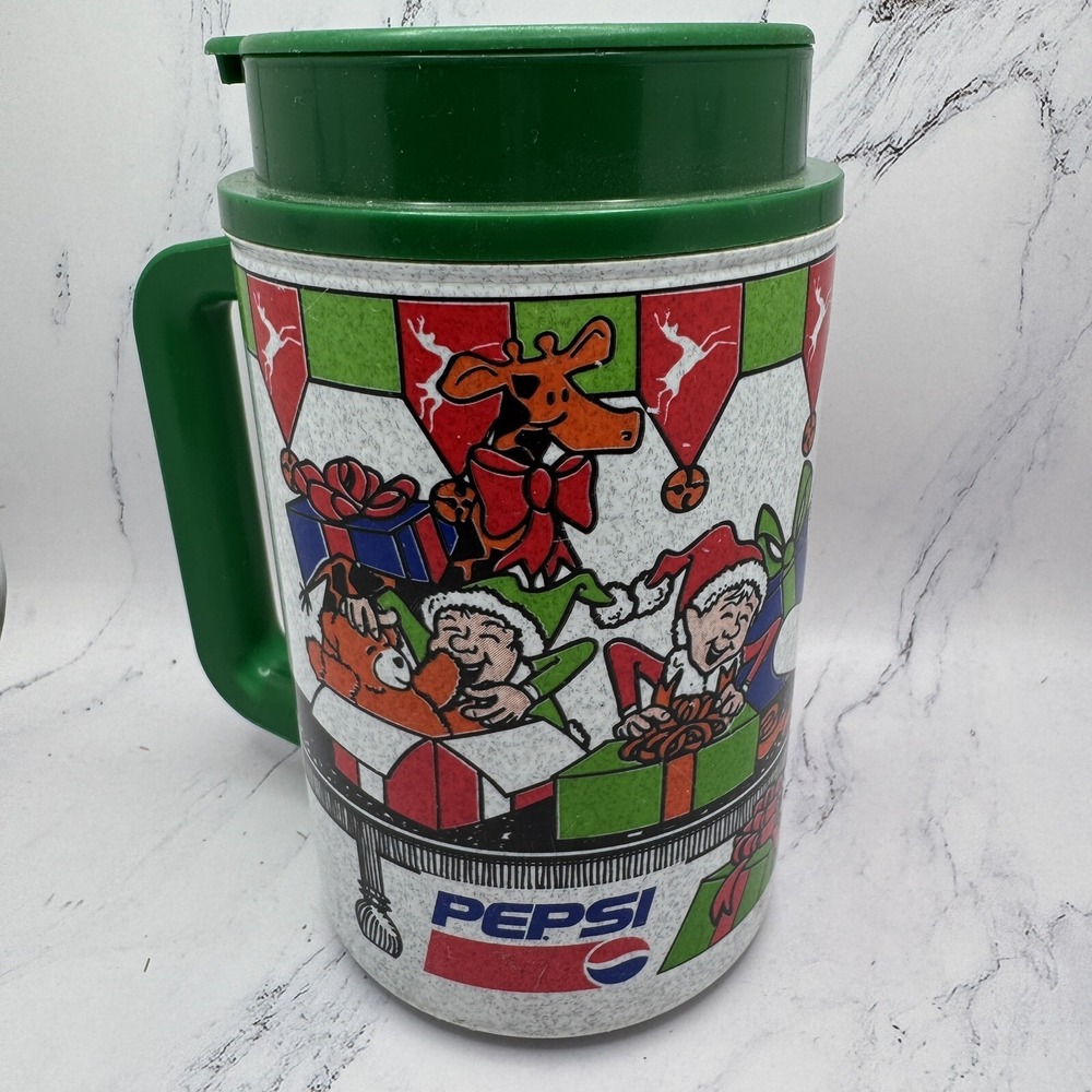 Vtg 1991 Whirley Industries Thermos Pepsi Santa Claus Christmas Hot Cold